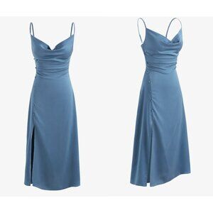 CIDER Women's Solid Blue Cowl Neck Midi Dress, M, NWT